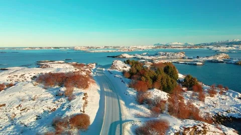 Atlantic Ocean Road in Winter, Snow Covered Scenic Route in Norway Stock Footage 315740870