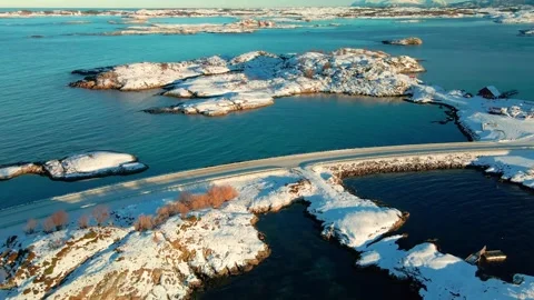 Atlantic Ocean Road in Winter, Snow Covered Norwegian Coastal Highway Stock Footage 315740969