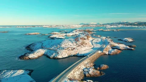 Atlantic Ocean Road in Winter Snowy Coastal Drive in Norway Stock Footage 315740450