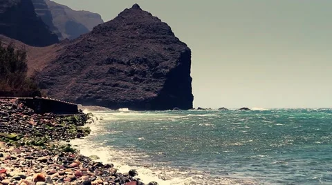 Atlantic ocean. Rocks and Cliffs of Gran Canaria. Video stock 58802934