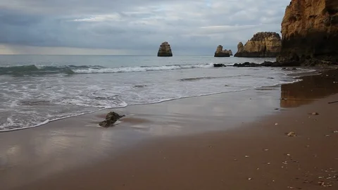 Atlantic ocean stormy cloud seascape, Algarve, Portugal Stock Footage 78415561
