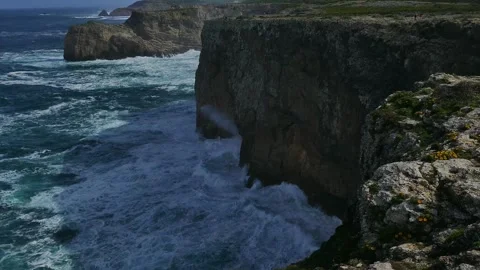 The Atlantic Ocean surf at the Western point of Europe in Portugal Stock Footage 340616292