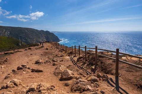 Atlantic Ocean Viewpoint At Cabo Da Roca In Portugal 스톡 사진