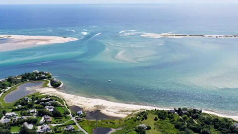 The Atlantic Ocean Washes Against the Scenic Coastline of Chatham, Cape Cod Stock Footage 342083573