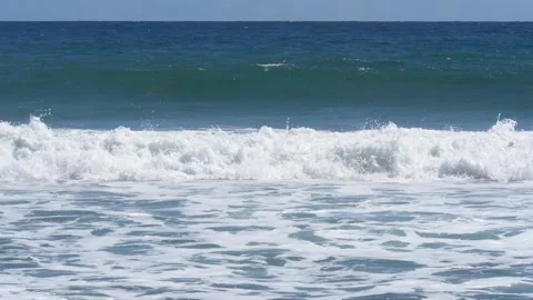 Atlantic Ocean Wave Breaking – Close Shot with Foam and Horizon – Martinique Stock Footage 317567107