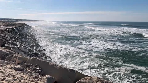 Atlantic Ocean waves crashing in after a storm Stock Footage 332614676