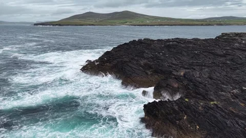 Atlantic Ocean waves crashing against the rugged coastline, Ireland. Stock Footage 342733454