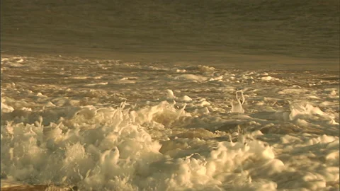 Atlantic Ocean waves crashing on sandy beach Stock Footage 296504045