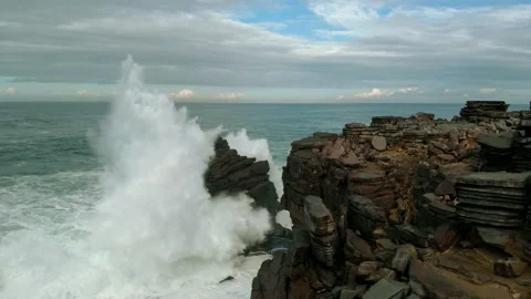 Atlantic Ocean Waves Crushing Into The Stone Beaches Of portugal Stock Footage 231640257