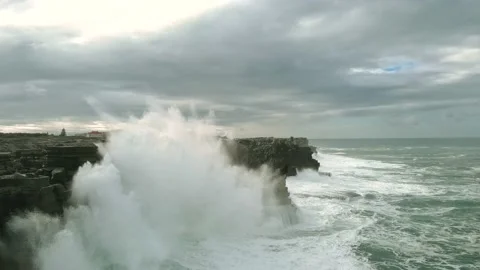 Atlantic Ocean Waves Crushing Into The Stone Beaches Of portugal Stock Footage 231640264