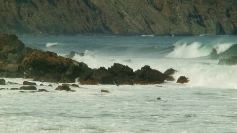 Atlantic ocean Waves Rolling Over Rocks Video stock 70694187