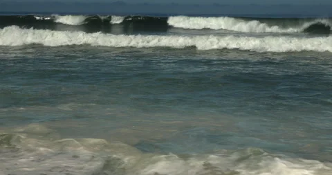 Atlantic Ocean Waves Rolling onto a Sandy Beach in Portugal Stock-Footage 346035347