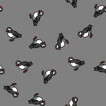 Atlantic puffin bird exotic vector seamless pattern Illustrazione stock