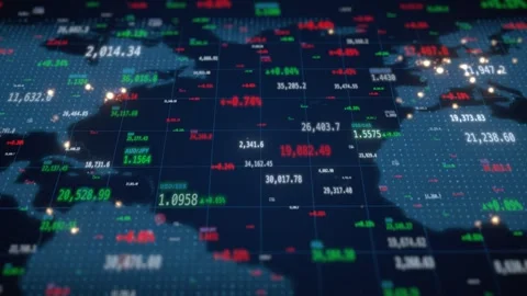 Atlantic Region Map With Market Data Pushing Toward Camera Video stock 343246103