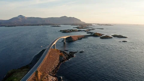 Atlantic Road in stunning sunset - drone video 4K Video stock 124334407
