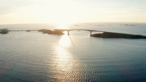 Atlantic Road in stunning sunset - drone video Video stock 124334516