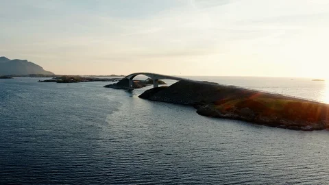 Atlantic Road in stunning sunset - drone video Video stock 124334968