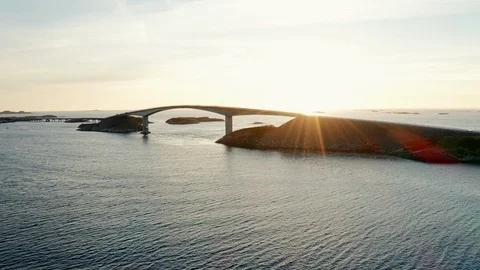 Atlantic Road in stunning sunset - drone video Video stock 124335750