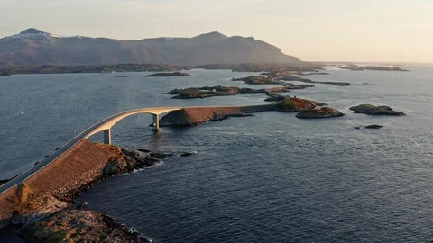 Atlantic Road in stunning sunset - drone video Video stock 124336330