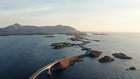 Atlantic Road in stunning sunset - drone video Video stock 124336510