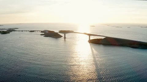 Atlantic Road in stunning sunset - drone video Video stock 124338014