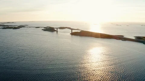 Atlantic Road in stunning sunset - drone video Video stock 124338508