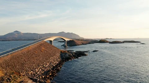 Atlantic Road in stunning sunset - drone video Video stock 124339519