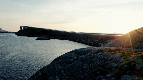 Atlantic Road in stunning sunset - drone video Video stock 124339814