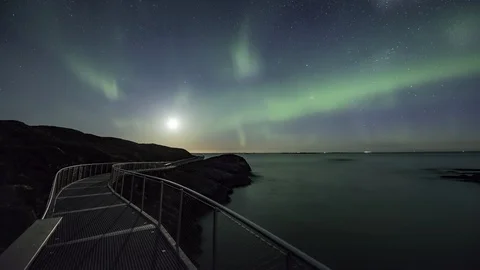 Atlantic Road wtih Aurora Borealis Stock Footage 87958266