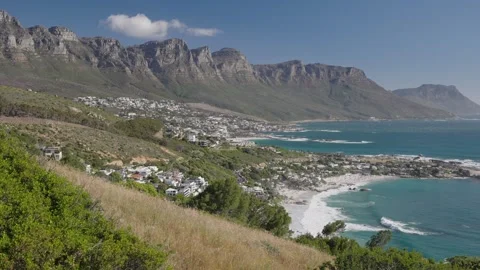 Atlantic Seaboard view from Bantry Bay with Clifton, Camps Bay, 12 Apostles Stock Footage 324635427
