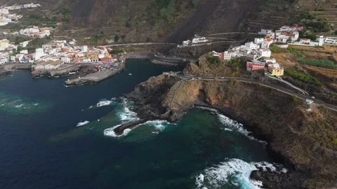 Atlantic Waves and Garachico Town View, Tenerife, 4K Aerial Stock-Footage 314735238