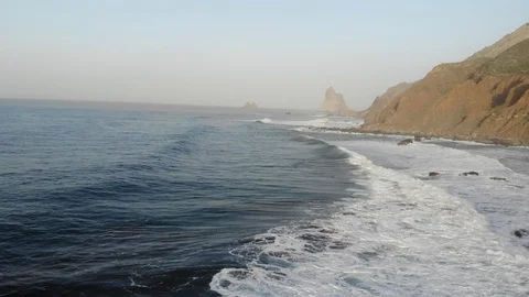 Atlantic waves on the background of mountains and sunset on island Video stock 105009685