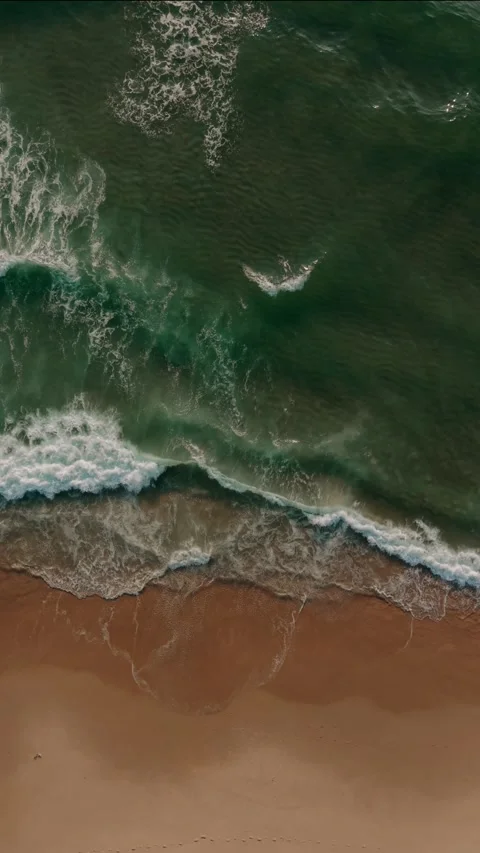 Atlantic Waves Break on Sandy Beach in Portugal Seen From Above Vidéo 347058749