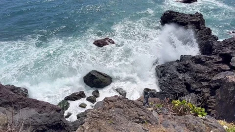 Atlantic Waves Breaking Against Cliffs, Blue Water and Rocky Shore, Portugal Stock Footage 331805730
