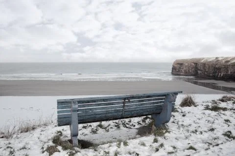 Atlantic winter bench view of cliffs Stock Photos