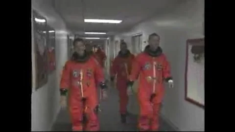 Atlantis crew members leaving the Operations and Checkout Building on launch day Stock Footage 283460432