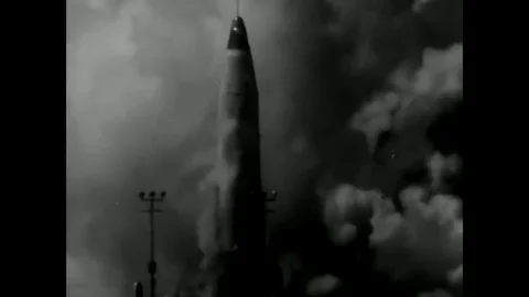 Atlas ICBM missiles, Polaris missiles, Strategic Air command bombers all make up Stock Footage
