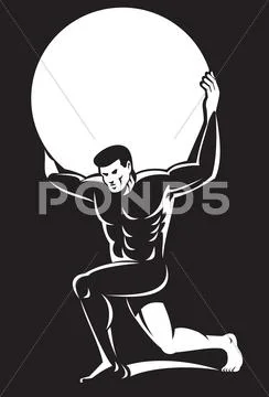 Atlas lifting sphere ball on shoulders Stock Illustration