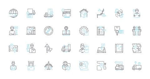 Atlas linear icons set. Map, Globe, Mountains, Coordinates, Navigation Illustrazione stock