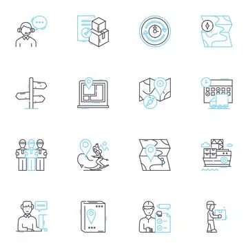 Atlas linear icons set. Map, Globe, Mountains, Coordinates, Navigation Illustrazione stock