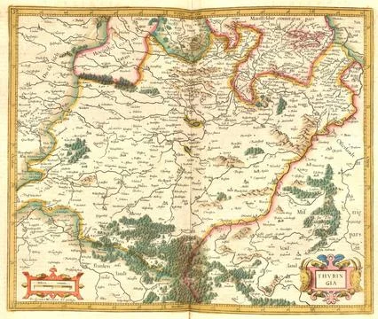 Atlas map from 1623 Thuringia Germany digitally restored reproduction from an Illustrazione stock