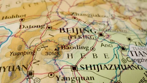 Atlas map flight toward beijing, china Stock Footage 340106653