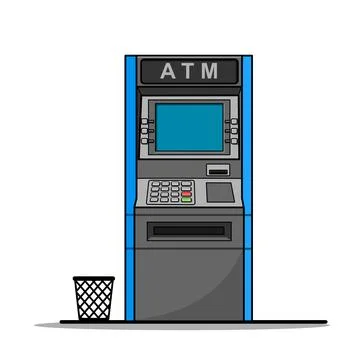 ATM Automated Teller Machine with Trash Can Stock Illustration