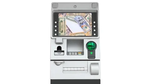 ATM (Automatic Teller Machine) and Dollar Money Blurred On Screen Display (loop) Stock Footage 71608227