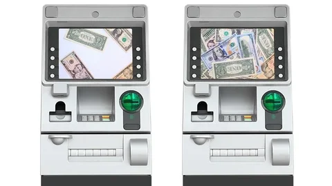 ATM (Automatic Teller Machine) and Dollar Money Blurred On Screen Display (loop) Stock Footage 71644081