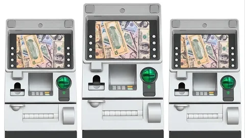 ATM (Automatic Teller Machine) and Dollar Money Increase On Screen Display Stock Footage 71655483