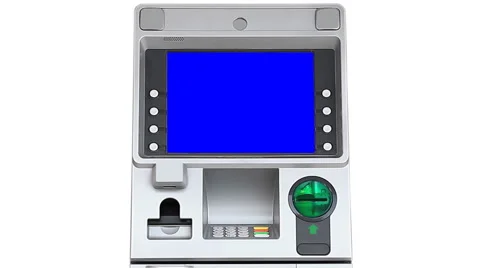 ATM (Automatic Teller Machine) Blue Screen Display (zoom out) Stock Footage 49646207