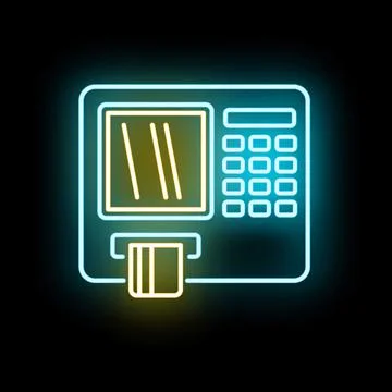 Atm automatic teller machine neon glowing icon design Stock Illustration
