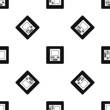 ATM bank cash machine pattern seamless black イラスト素材