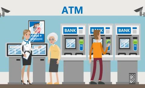 ATM in bank. Stock Illustration